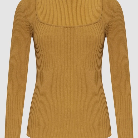 NWT 💛 Aeron Neiman Marcus Mustard Ribbed Long Sleeve Top Size Small 💛 - Picture 2 of 7